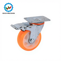 Roulettes pivotantes industrielles 3'' / 4'' / 5'' en PVC à double axe, noires avec face orange, silencieuses, pour remplacement de meubles