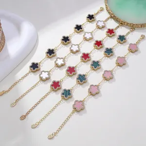 Thời trang chất lượng cao mạ vàng rhinestone đôi bên bốn lá cỏ ba lá năm vòng tay hoa cho phụ nữ đồ trang sức