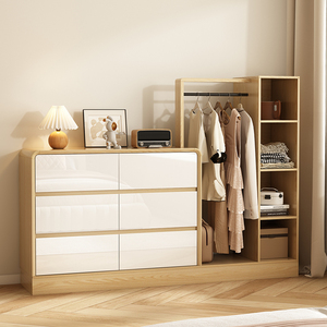 Armadio di stoccaggio multifunzionale con struttura in legno massello camera da letto armadio appendiabiti integrato a parete appendiabiti comò - Product Image 2