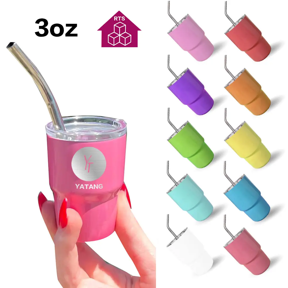 USA Warehouse 3oz Small Stainless Steel Wine Tumbler Wholesale 2oz Sublimation Shot Glass Mini Tumbler with Straws and Lids