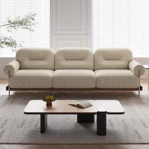 French Retro Style <b>Living</b> <b>Room</b> <b>Sofa</b> Cream Chenille Fabric With Storage Space For Small Apartment - Product Image 3
