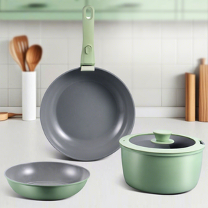 Green Ceramic Non-Stick <b>Cookware</b> <b>Set</b> with Glass Lid 5-Piece Pots and Pans for Gas and Induction Stoves - Product Image 1