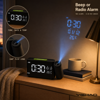 Digitaler LED-Projektions-Radiowecker 180 °   Flip-Projektions-Dualwecker mit FM-Radio und Temperaturanzeige für Schlafzimmer und Nachttisch