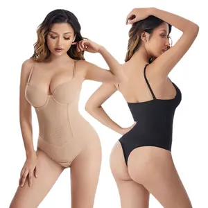 7054 Built-in Bra T-Back Sculpting Thong Bodysuit Shapewear For Women Tummy Control Thong Bodysuit With Hook Open Crotch