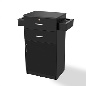 Black <b>Wood</b> Salon Trolley Barber Shop Utility Cart Beauty Studio Storage Stand with Drawer and Cabinet <b>Wheels</b> - Product Image 5