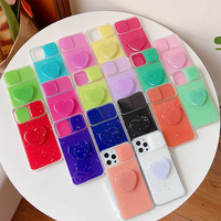 Nouvel arrivage Étui de téléphone portable liquide avec accessoires de béquille en forme de coeur Couverture arrière pour iPhone 11 12 13 14 15 16 17 Pro Max