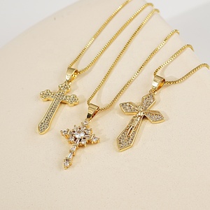 Cadena de lujo con colgante de Cruz de circonia cúbica para niña, cadena de lujo con colgante de Cruz de zirconia cúbica - Product Image 2