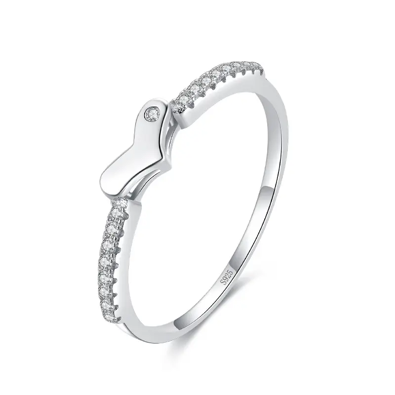 S925 joyería de moda femenina anillo de amor con forma de corazón de plata esterlina con circón