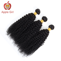 Rambut Manusia India Mentah Grosir, Bundel Rambut Keriting Kinky, Ekstensi Rambut Remy, Kutikula Tersusun Rapi, Rambut Virgin Apple Girl 10-26 Inch