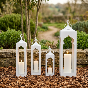 Venta al por Mayor de Linternas de Metal con Forma de Mezquita en Color Blanco para Decoración de Fiestas de Ramadán e Iftar - Product Image 1