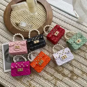 Kids Designer Fashion Purses Pearl Bow Little Toddler Girl Cute Chain Crossbody Handbags Mini Jelly Bags with Pearl Handle