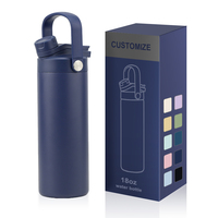 Bouteille isotherme moderne de 18 oz tout-en-un avec couvercle, bec verseur et paille anti-fuite, en acier inoxydable, pour café et thé
