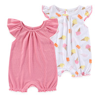 Baju monyet bayi perempuan, Jumpsuit tanpa lengan gaya kasual dengan renda Set dua potong 100% kancing penutupan ukuran 2T untuk musim panas