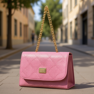 Bolso de Mano Casual de Lujo para Mujer Fana Melina, Color Rosa, Cuero Genuino, Correa de Cadena, Diseño de Diamantes - Product Image 2