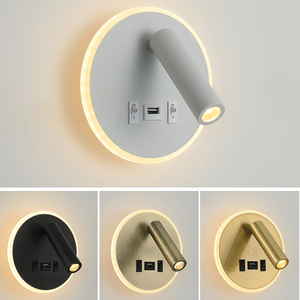 Hiện đại đơn giản <span class=keywords><strong>LED</strong></span> cạnh giường ngủ đọc ánh sáng ON-OFF phím USB sạc trang trí đèn tường cho khách sạn phòng ngủ IP44 thép nhựa - Product Image 3