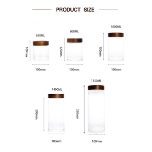 Bocaux en verre transparents de 650 ml, 800 ml, 1000 ml, 1400 ml, 1750 ml pour le stockage des aliments, avec couvercle en bois d'acacia, pour thé et café – Fournitures de cuisine - Product Image 2