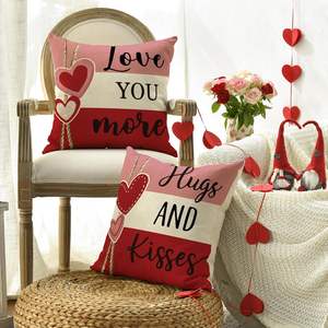 Fundas de Almohada con Estampado de Abrazos y Besos de San Valentín, Te Amo Más, Decoración de Sofá y Dormitorio con Rayas de Corazón para Bodas - Product Image 4