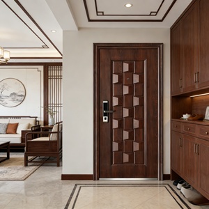 Porte latérale en acier et bois de qualité supérieure, porte d'entrée de sécurité moderne de luxe à grain de bois, antivol pour villa et extérieur résidentiel - Product Image 6