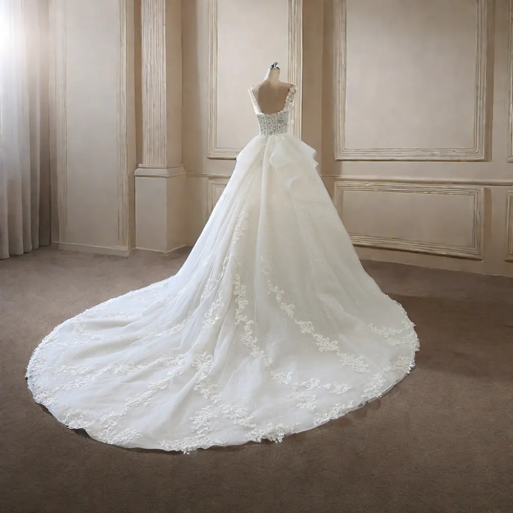 Robe de mariée jupe plus ample paillettes tulle décolleté en cœur nouveau design