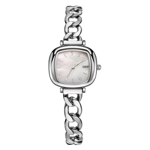 Elegante reloj de cuarzo ovalado de alta calidad para mujer, esfera roja rubor, banda plateada, cronógrafo, función Citizen, elegante diseño de moda deportiva - Product Image 4