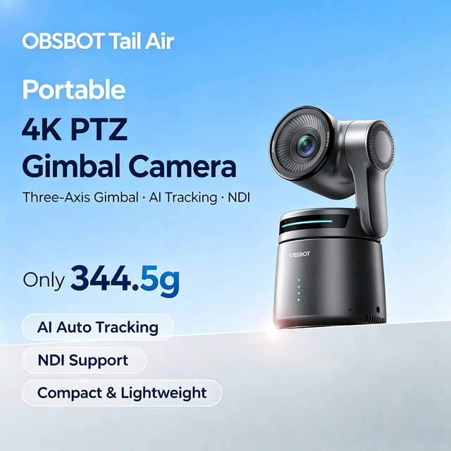 Obsbot Tail Air NDI 4K AI Tracking Wireless Webcam 10x Optical USB PTZ Streaming Camera With Microphone Gesture Control