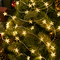Weihnachtliche Warmweiße Stern-Feuerwerkslichterkette Silberner Draht Feenlichter für Weihnachtsbaum Heimdekoration