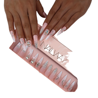 Logo personnalisé long cercueil presse sur ongles kit fait à la main 3d luxe diamant porter ongles blanc français pointe faux ongles ensemble boîte d'emballage