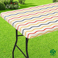 Nappe de table rectangulaire ajustée en PEVA rouge moutarde marine, avec rebord élastique, imperméable, à dos en flanelle, pour camping en extérieur, barbecue, facile à nettoyer