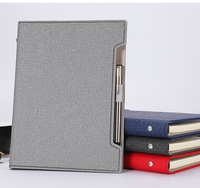 Carnet de notes professionnel A5 avec emplacement pour stylo, couverture en tissu PU texturé, reliure spirale, 100 feuilles, logo personnalisé, journal de réunion de bureau