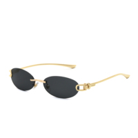 Lunettes de soleil ovales sans monture Y2K pour femmes et hommes, nouvelle collection 2026, style vintage, luxe, métal, punk, extérieur, avec corde tressée, petites lunettes