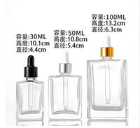 Flacon de parfum plat en verre transparent de 30 ml avec embout compte-gouttes en caoutchouc carré, flacon compte-gouttes de 50 ml pour huiles essentielles