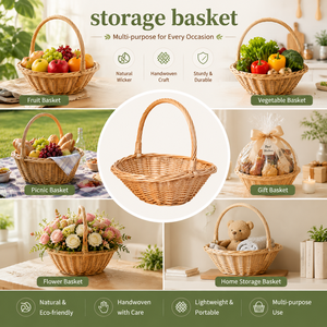 Cesta de Compras, Cesta Vacía para Frutas y Verduras, Cesta de Mimbre Natural para Viajes, Juego de Cestas de Mimbre para <span class=keywords><strong>Picnic</strong></span> - Product Image 5