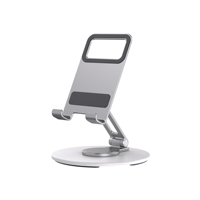 Support universel pour tablette et téléphone en alliage d'aluminium OEM avec base rotative à 360°, design pliable réglable pour une utilisation sur bureau de 4 à 10 pouces