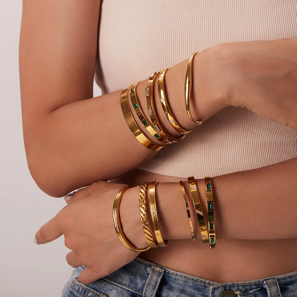 Hot Sale Zircon Stainless Steel 18K Gold Plated Women's Jewelry Fashion Jewelry Bracelets Bangles