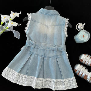 Nuovo Vestito Primaverile ed Estivo 2025 per Bambina in Stile Coreano, in Cotone Denim con Inserti in Pizzo, Modellante, per Età 3-8 Anni - Product Image 5