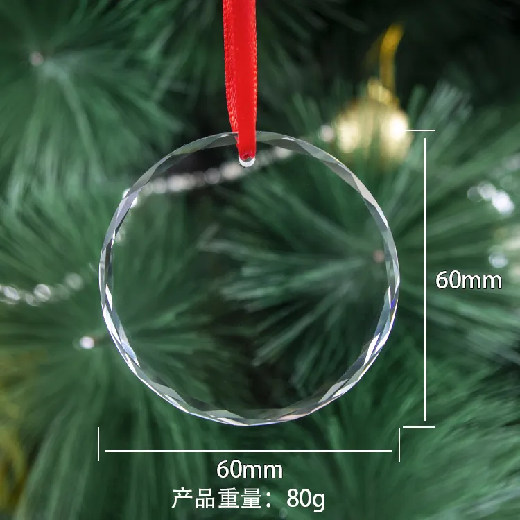 Adornos navideños de cristal redondos personalizados de fábrica logotipo 3D de grabado láser personalizado para la decoración del árbol de Navidad