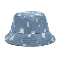 Summer Outdoor Top Quality Wide Brim Distressed Vintage Jean Washed Denim Fisherman Bucket Hatcustom