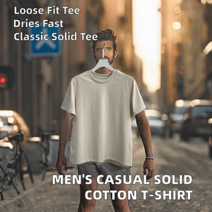 T-shirt décontracté tricoté à col rond pour homme, en coton et élasthanne, manches courtes, uni, coupe ample, idéal pour l'été - Product Image 2