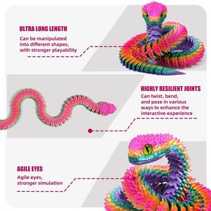Serpiente de Plástico Impresa en <span class=keywords><strong>3D</strong></span> de 30 Pulgadas, Articulada y Móvil, Juguete Educativo para Niños y Coleccionistas, Decoración para el Hogar/Oficina (Arcoíris) - Product Image 2