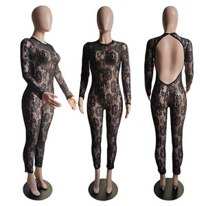 Viviblook Z526JP01 2025 Spring Long Sleeve Full <b>Lace</b> Backless Bodycon Casual One Piece Jumpsuit Women - Product Image 5