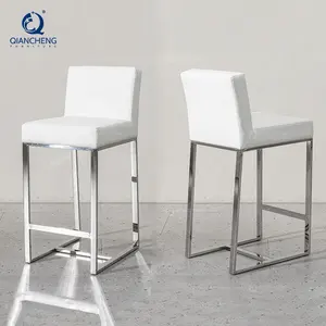 QIANCHENG High Quality Wholesale 201 304 Stainless Steel Furniture Tall High Bar Chair Luxury White Leather Home Barstool