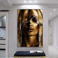Moderne Or Noble Voile Femmes Peinture À L'huile Toile Affiche Art Déco Nordique Mur Art Imprimer Beau Maquillage Décoration de La Maison pour