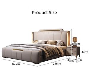 आधुनिक लक्जरी शादी के सोफे लकड़ी के फ्रेम बिस्तर डबल डिज़ाइन उच्च अंत नरम अप-होल्स्टर्ड बेड का नेतृत्व किया - Product Image 6