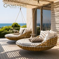Cama Solar Moderna para Jardín, Patio, Terraza, Hotel o Villa, de Aluminio y Mimbre Sintético, Resistente a los Rayos UV, para Exteriores