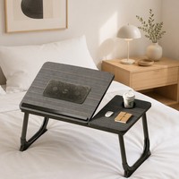 Table d'ordinateur portable à double ventilateur de refroidissement, pliable en bois, hauteur réglable sur 5 niveaux, inclinable, portable, plateau pour lit et canapé, avec bouchons antidérapants