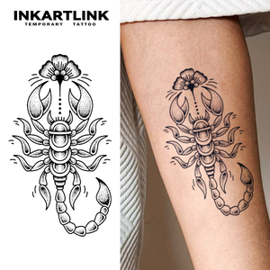 INKARTLINK Pegatina de tatuaje de escorpión, arte de puntos, floral, estilo streetwear, animal del desierto, herbario, 15 días, arte corporal, suministros a granel - Product Image 1