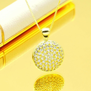 Collar con Colgante de Medallón Redondo Radiante de Oro Sólido de 9K/14K/18K con Micro-Pavé de Diamantes para Joyería de Lujo Diaria - Product Image 5