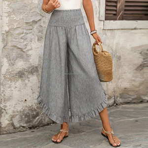 Pantalones Cortos <span class=keywords><strong>de</strong></span> Pierna Ancha con Cintura Alta y Elástica para Mujer, Estilo Culotte - Product Image 1