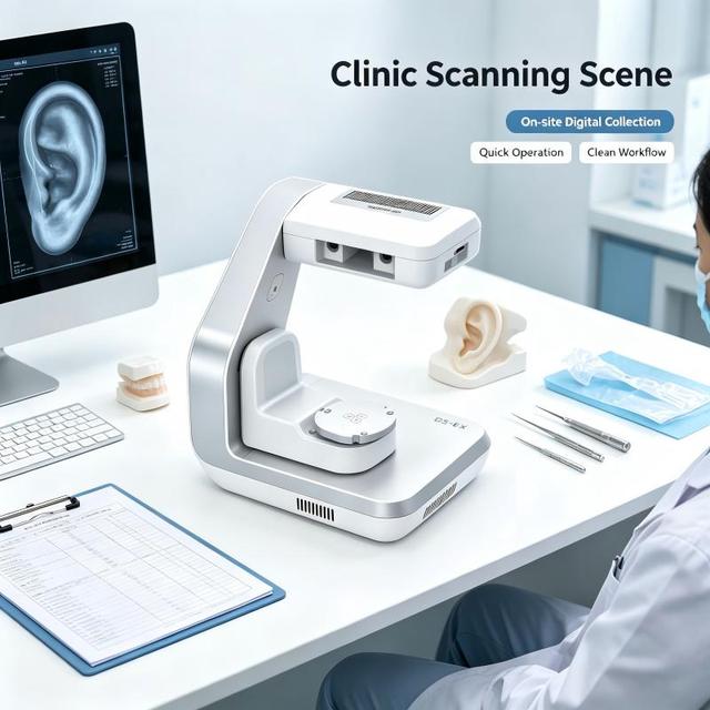 Hearing Center USB Digital Shining 3D Laser Scanner <15um Accuracy 100x100x75mm Scanning Range STL/OBJ/PLY Output Stock for 3D
