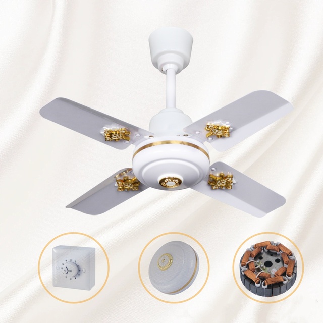 Nigeria Market DC 12V 24inch 600mm Small Size Electric Ceiling Fan 4 Metal Blade Best Metro Model Design Aluminum Coiling